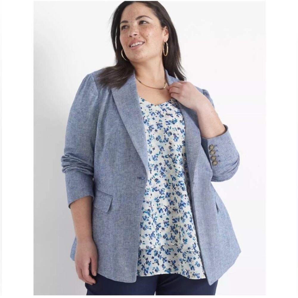 NWT Lane Bryant Linen Blend Blazer in Chambray Blue - Size 14